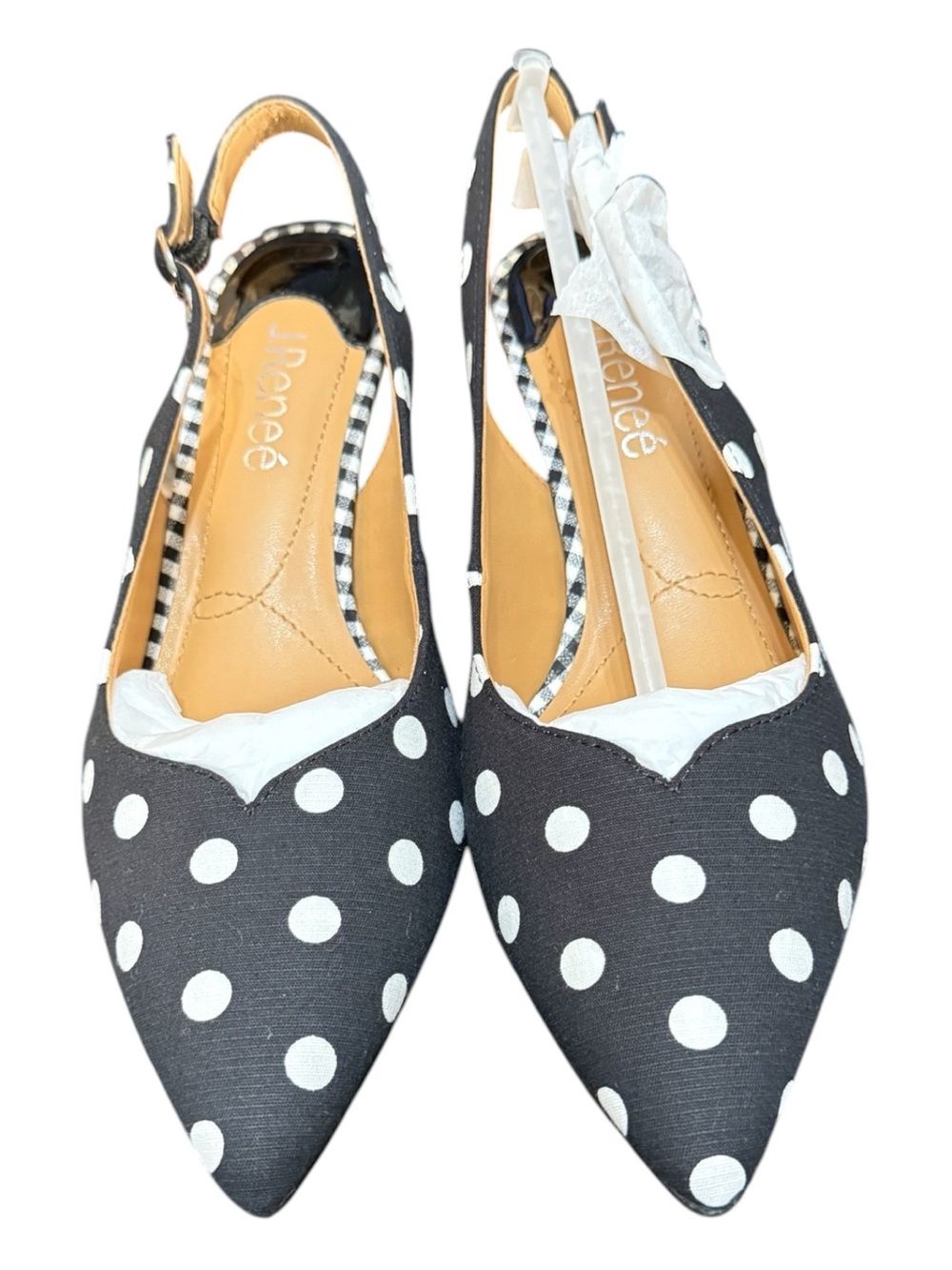 J. Reneé Envizy Black White Polka Dot Slingback Heels Size 6.5M NIB